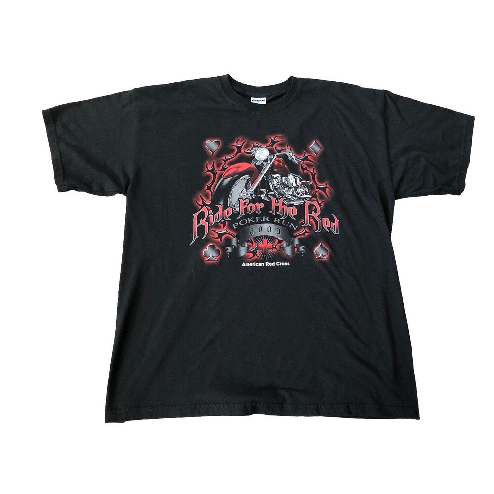 American Red Cross Ride For The Red 2009 Poker Graphic T-Shirt Mens XL Black Y2K